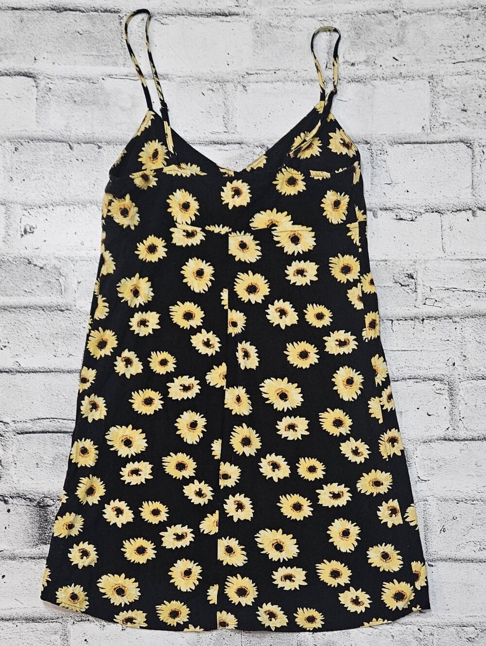 Urban Outfitters Sunflower Print Mini Dress XS Black Floral Slip - Picture 8 of 12